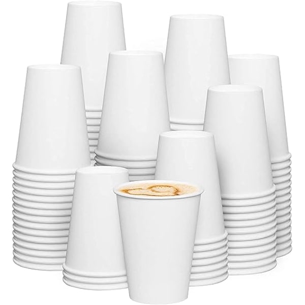 Papirkopper 8oz - (100 stk.) - Enkeltvæggede hvide engangskopper til varme og kolde drikke - 280 ml papkopper