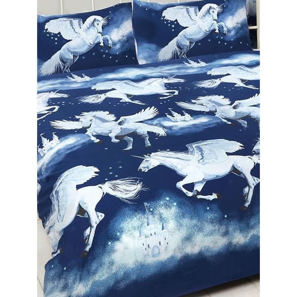 Bedding & Beyond Stardust Unicorn Påslakanset Dubbel Marinblå/Vit Navy/White Double