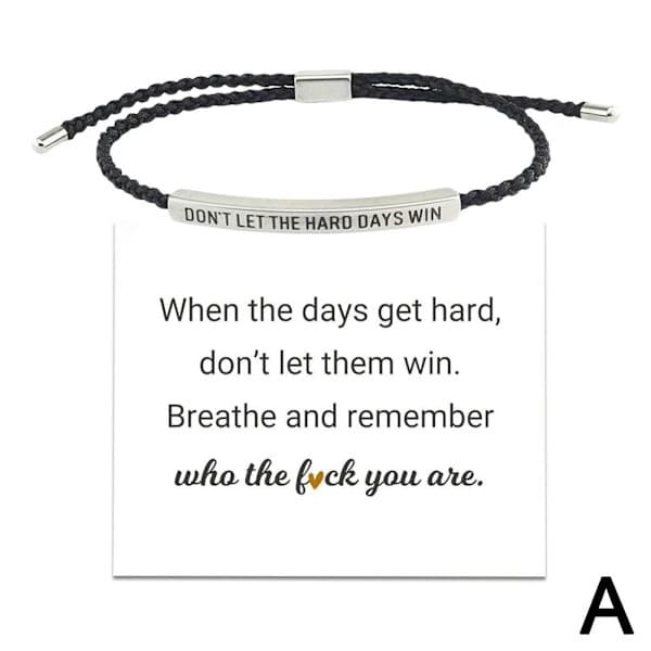 Armband \"Ge inte upp under tuffa dagar\" Unisex Svart En Storlek Passar Alla