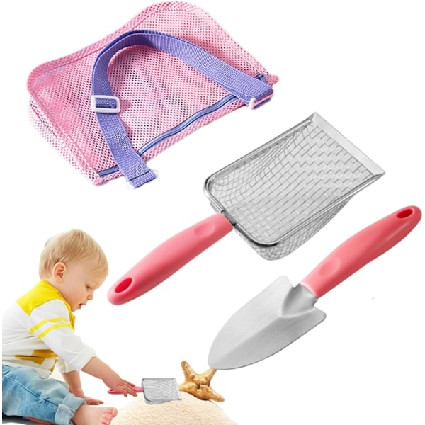 Sand Mesh Shovels - Shark Tooth Sifter Set | Complete Beach Playset, Includes Sand Shovel Sand Sifters Shell Collect Bag