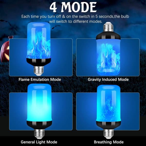 LED-lampe med flammeeffekt, oppgradert 4 moduser flimrende ild