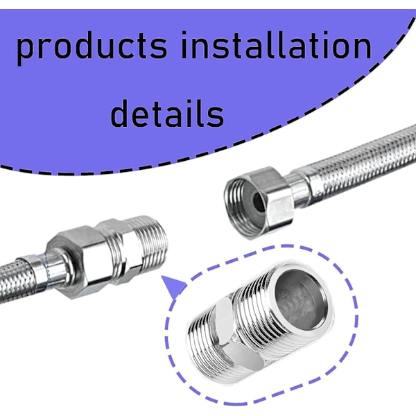 2 stk. bruseslangeforbindelse bruseslangeforbindelse, rustfrit stål sekskantforbindelse, bruseslangeforlængerfitting