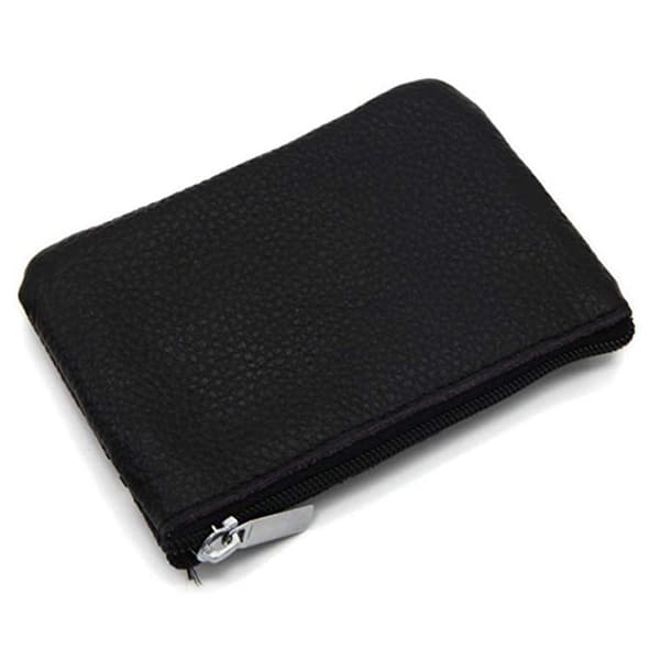 Small Wallet / Card Holder with Zipper Genuine Leather Black 32