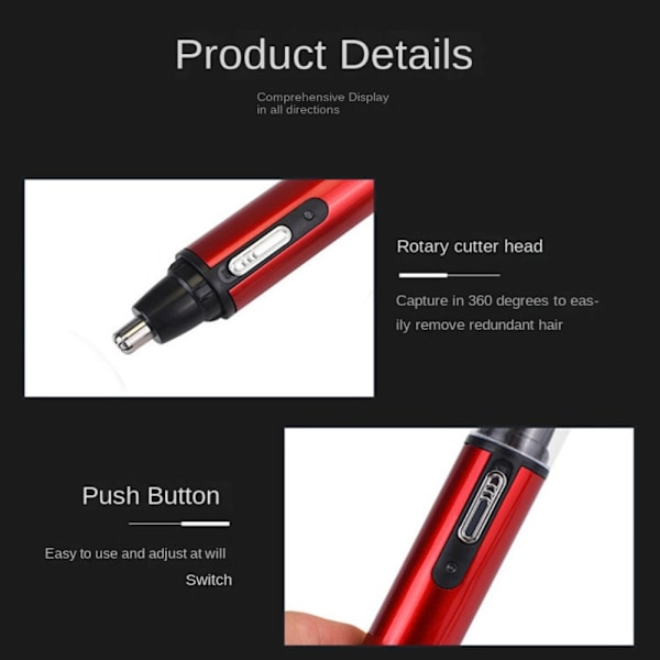 Oppladbart nesetrimmer for menn Øretrimmer Elektrisk grooming red
