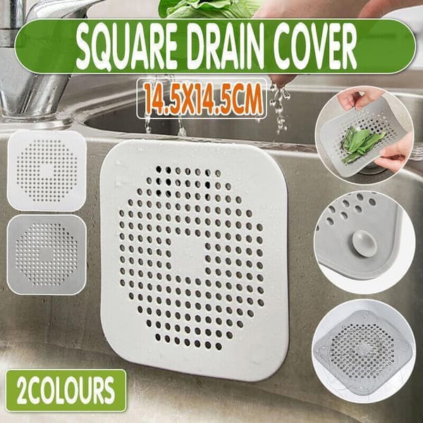 2X Square Drain Protector for Shower Drain Hair Catcher Flat Silicone Plug for Bathtub White