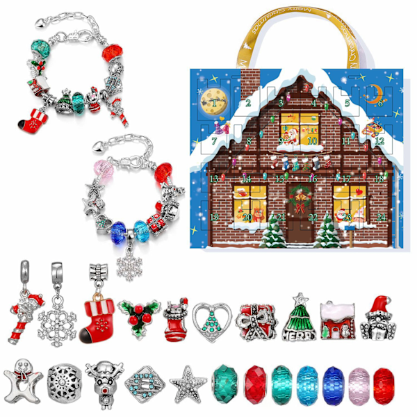 24-dagars julkalender med blindbox-set för DIY-pärlhänge, jul armband