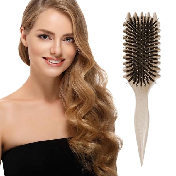 Krøllebørste, Boar Bristle Hair Brush stylingbørste for å løsne, forme og definere krøller, våt børste for krøllete hårstylingbørste Gray