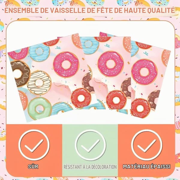 Lyserødt bestiksæt med donut-tema til poolen (lyserød)