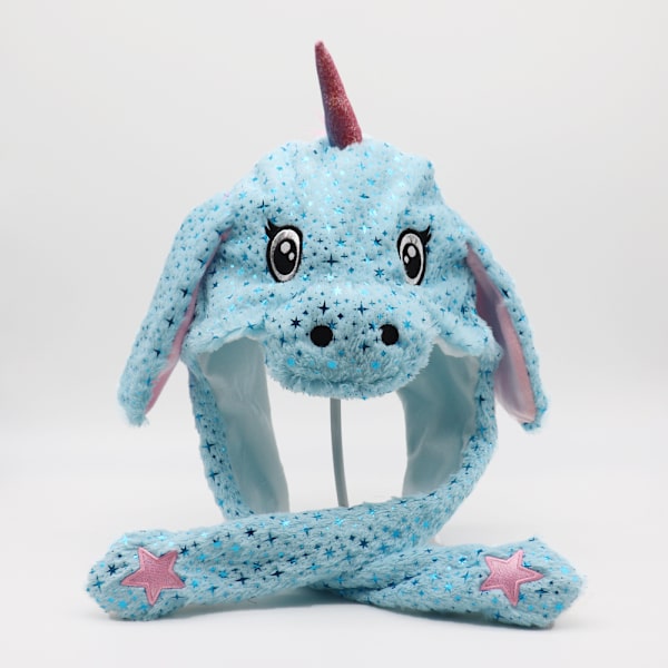 Kanin sjov udtryksfuld plysplukkehovedbeklædning, en hat med bevægelige ører, flerfarvet tie-dyed kaninørehat. Transfer sky blue unicorn 8