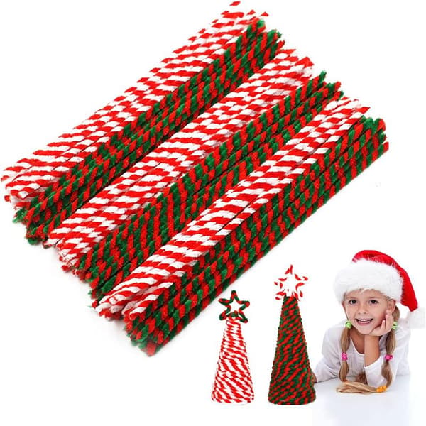 100-pack Christmas Pipe Cleaners Craft Pipe Cleaners Glitter Chenille Stems Creative Art Chenille Stems