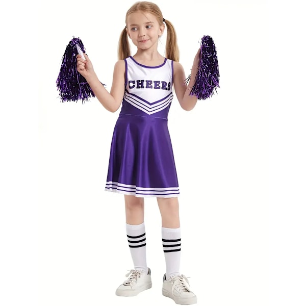 Plus Size Cheerleading Uniformer til Kvinder Voksen Cheerleading Kostumer med Pom Poms Velegnet til Kostumefester Sportskampe purple 160CM