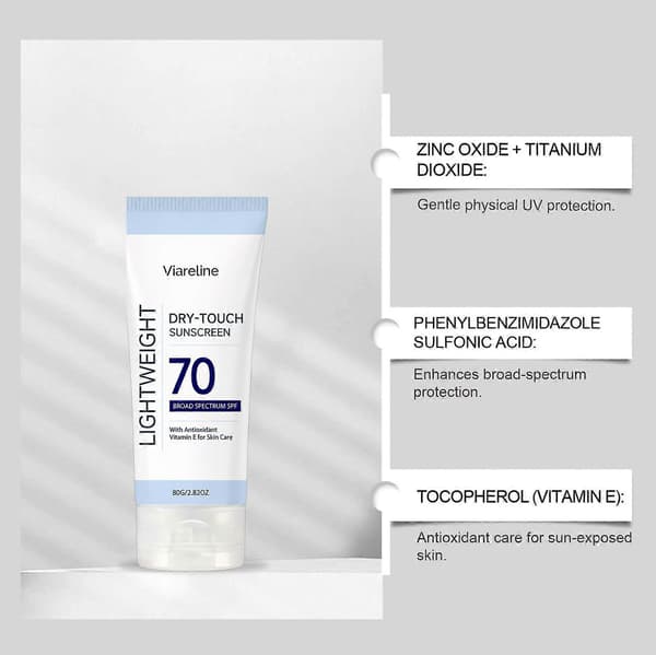 SPF 70 Dry-Touch Solskyddsmedel, 80g Lättviktigt Bredspektrumskydd 3PCS