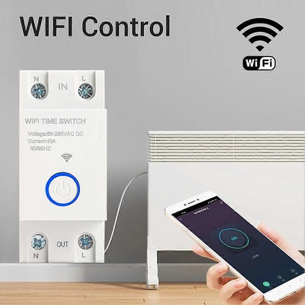 Smart Timer WiFi Timer Switch 2P 40A Programmerbar Tuya APP Kontrol Stemmestyring Smart Tid til Hjemmet Blanc