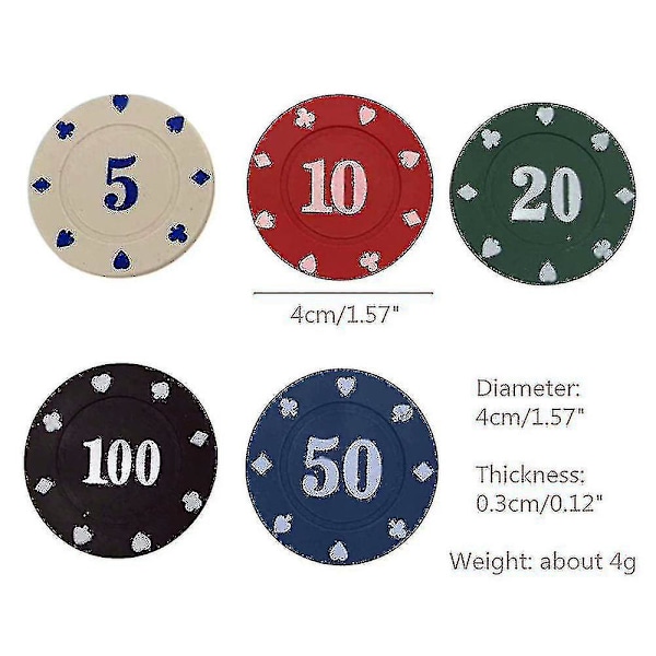 100 stk runde plastbrikker kasino poker kortspill Baccarat telletilbehør terning underholdningsbrikke 5/10/20/50/100