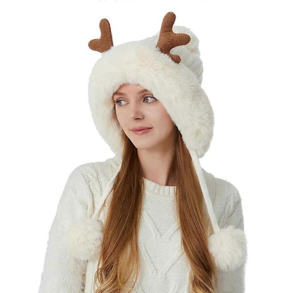 Stickad mössa med renhorn, varm mössa