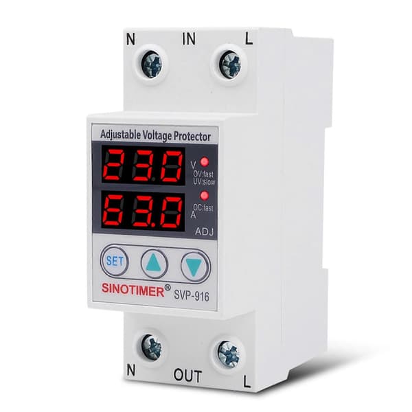 3X SINOTIMER Dubbel LED-display 63A DIN-skena 230V Justerbart överspänningsskyddsrelä med strömbegränsningsskydd White