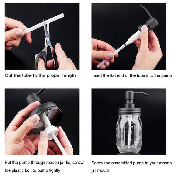 Tvåldispenserlock, rostfri pump och lockbyte för Mason Jars eller andra DIY-lotiontvåldispensrar, 6-pack Black