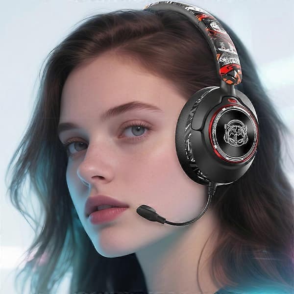 Bluetooth-hörlurar med mikrofon, trådlösa over-ear-hörlurar i graffitistil, trådlöst gamingheadset Black