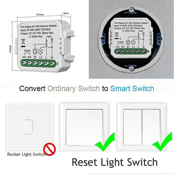 0/1-10V Tuya Smart WiFi LED Dæmper Controller Push Dæmper Smart Life APP Kontrol 100-240V A White