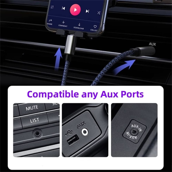 Flätad nylon USB C & Lightning til 3,5 mm Jack Audio Adapter Aux-kabel