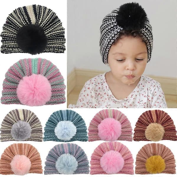 Härlig Pompon Ullmössa Vinterrandig Stickad Mössa Beanie Vild Stickad Mössa All-match för Utomhus Glada Selfie Bebisar 9 1