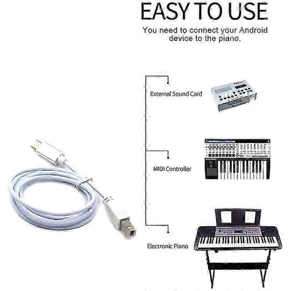 Micro-USB–USB Type B -sovitinkaapeli MIDI-laitteille, ääniliitäntäkaapeli kosketinsoittimille ja pianoille White Type a