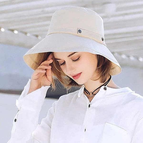 Bomulds solhatte med bred skygge til damer, sommerhat til stranden, bucket hat til rejser