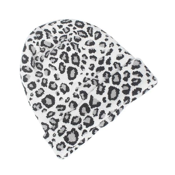 Vit Leopard Ullstickad Mössa för Vintervärme och Mode