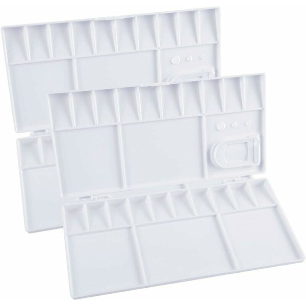Two-pack foldable palettes, 25-compartment rectangular plastic palettes, portable palette tray with thumb hole.