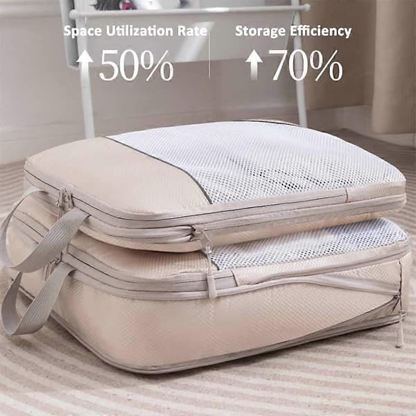 Set med 5 kompressionspackkuber för resväskor, reseväsentligheter bagageorganisatörväskor för resväska, hållbara kompressionsresepackkuber Blue