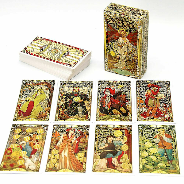 Gylne Art Nouveau Tarot-kort Rider Waite Divination Board Party Game Gave 78