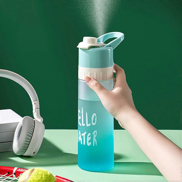 Sportvattenflaska med spraydimma, 650 ml läckagesäker dricksflaska, 2-i-1 dimvattenflaska Blue