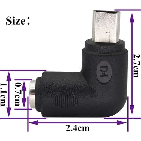 (2-pack minikontakter) 90° vinklad mini USB-strömadapter, mini USB hane till DC-gränssnitt 5,5 x 2,1 mm