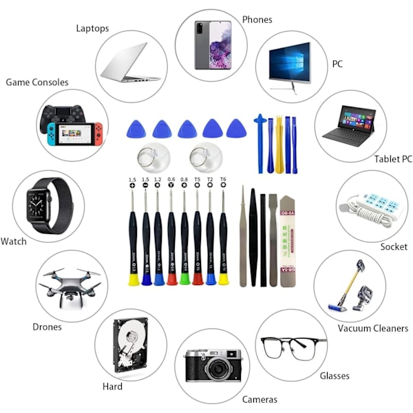25 in 1 puhelimen korjaustyökalusarja, korjaussarja, jossa magneettiset ruuvimeisselit älypuhelimen purkamiseen ja korjaamiseen