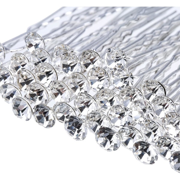 40 Pack Bryllupsbrude Rhinestone Hårnåle Clips, Diamante Pins Blomster Krystal Hårstyling Tilbehør-sølv