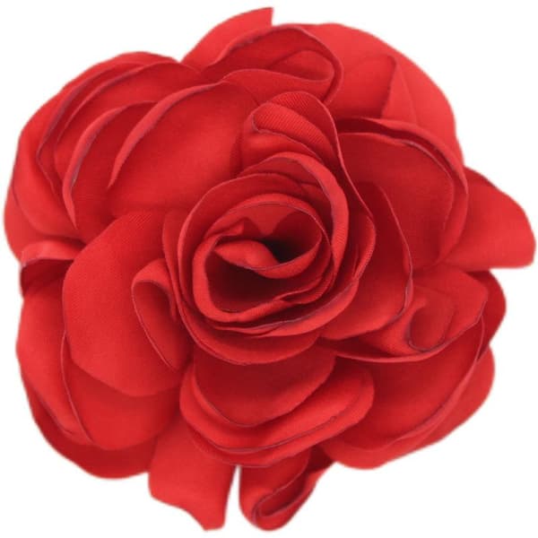 Fabric Large Rose Flower Brooch Red