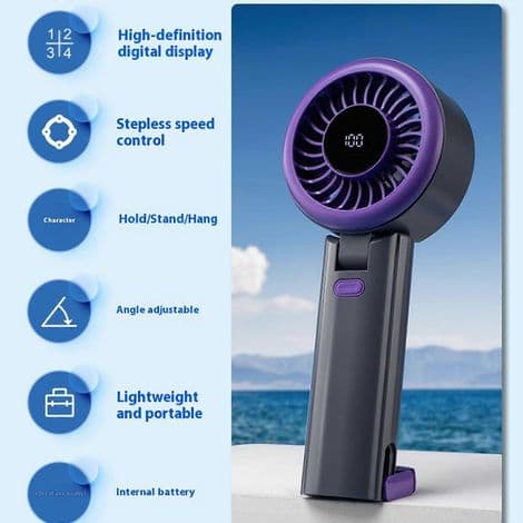 Forfriskende og bærbar lommeventilator, en lille bordventilator, i råhvid.