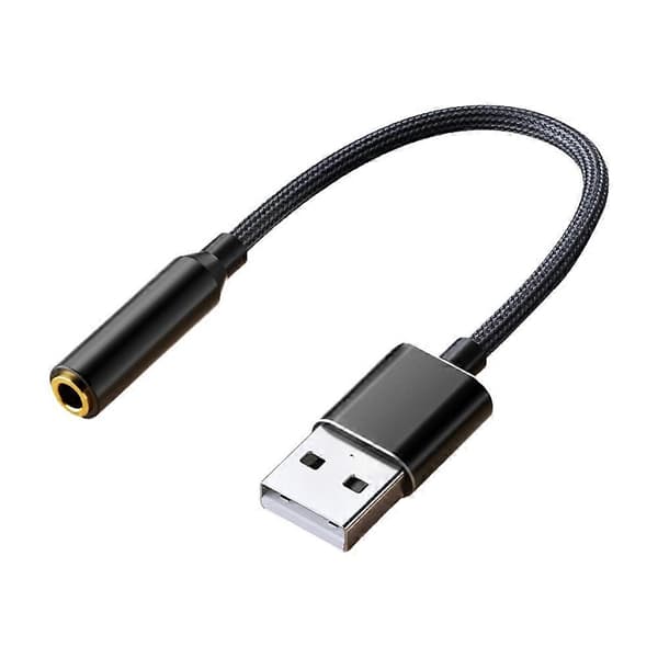 USB til 3,5 mm Jack lydadapter USB til lydjackadapter Hodesett USB A til 3,5 mm hunn eksternt stereolydkort A Black
