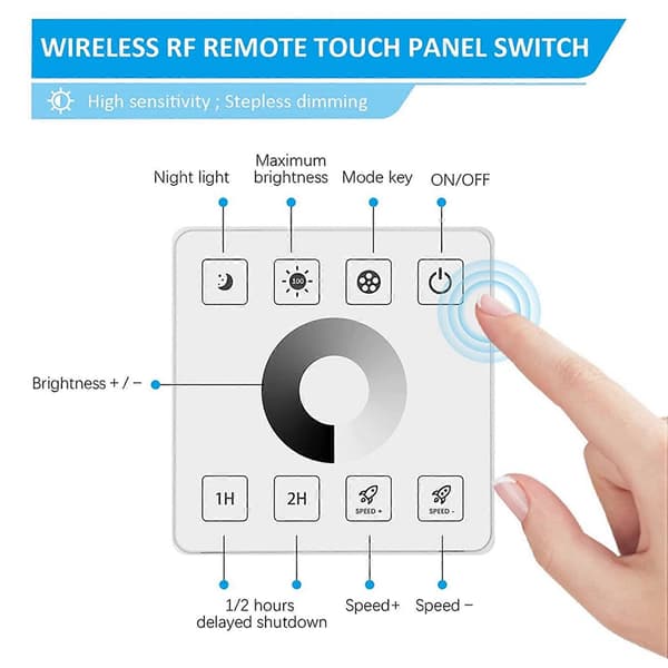 3X RF Trådløs Vægmonteret Touch Panel Lysdæmperkontrol til DC5-24V 30A Enkeltfarvet LED Strip Belysning