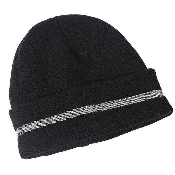 Fluorescerande stickad mössa för höst och vinter, reflekterande varm stickad mössa Black 20×18cm