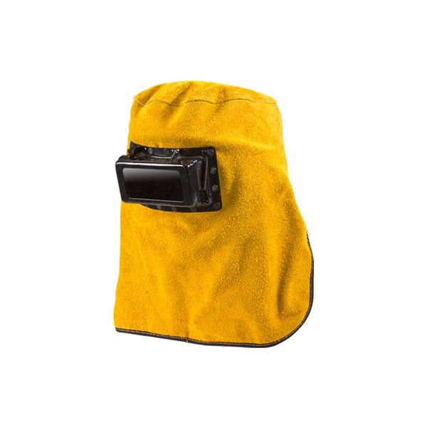 Svetsarhjälm i läder, svetsmask med skyddsglas.