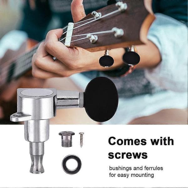 2L2R Ukulele strengstemmeskruer Låsbare stemmeskruer Sink Legering Maskinhoder Sølv Svart
