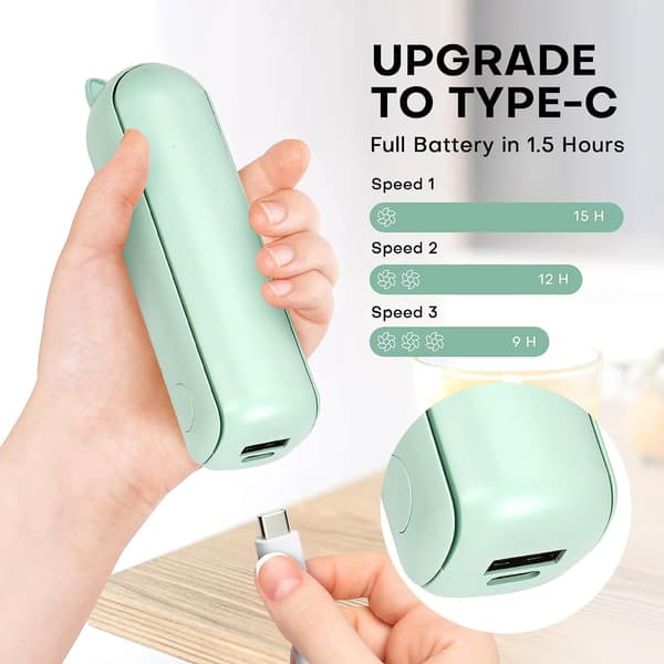 Mini bærbar ventilator, genopladelig lydløs miniventilator (grøn)