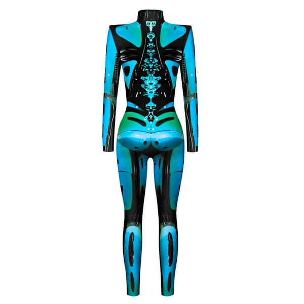 Halloween-dräkt för kvinnor, skelett-cosplay-jumpsuit blå BLUE S