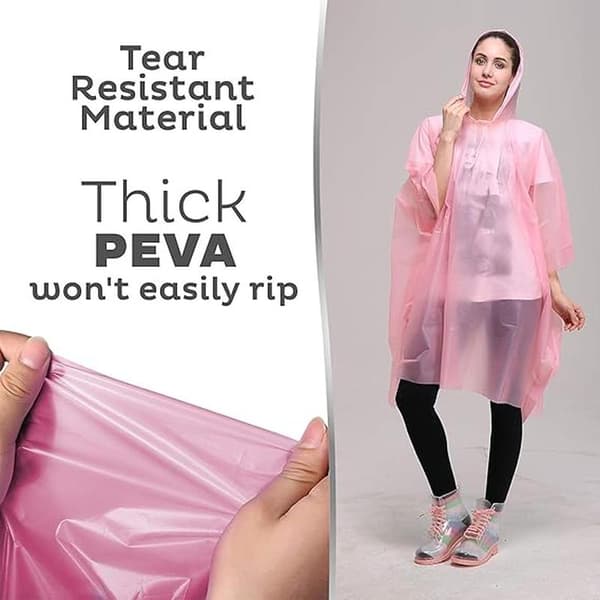 6-pack Waterproof Emergency Rain Ponchos for Adults with Drawstring Hood - Lightweight, Durable, Reusable - Suitable for Theme Parks