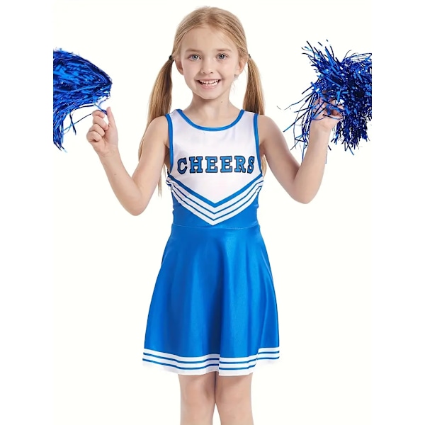 Plus Size Cheerleading Uniformer til Kvinder Voksen Cheerleading Kostumer med Pom Poms Velegnet til Kostumefester Sportskampe blue 110CM