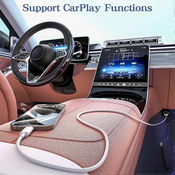 Bil Carplay-kabel til iPhone 17/16/15, iPhone 17/16/15Pro 17/16/15Pro Max 17/16/15Plus, USB A til USB C-kabel til Apple Carplay, USB-C biloplader til