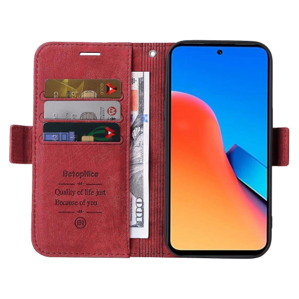 Lædertelefontaske til Xiaomi Redmi 12 4g Red