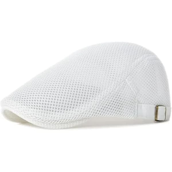 Flat Cap, Ivy Hat, Drosjesjåførhatt, Justerbar Herre Sommerhatt i Ventilerende Mesh, Hvit.