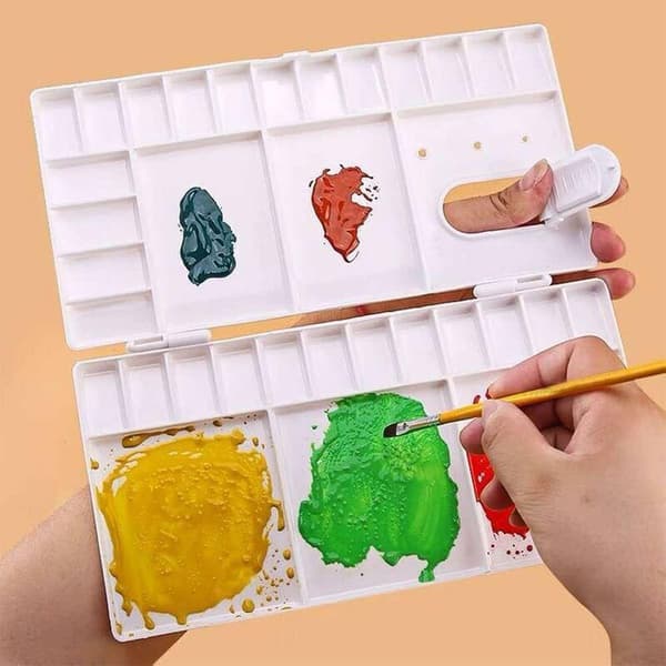Two-pack foldable palettes, 25-compartment rectangular plastic palettes, portable palette tray with thumb hole.